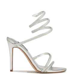 ante plateado brillante sandalias con tacón cruzado en el tobillo Maskil Nine West 0DDT0290