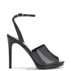 charol negro sandalias con correa al tobillo Nine West 0DDT0361