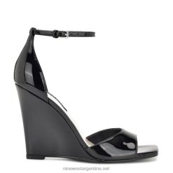 charol negro sandalias con cuña Nine West 0DDT01720