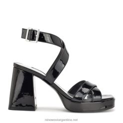 charol negro sandalias con plataforma y correa en el tobillo Nine West 0DDT0826