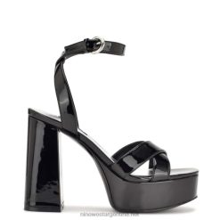 charol negro sandalias joya con plataforma Nine West 0DDT0454