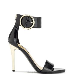 charol negro sandalias mova con correa en el tobillo Nine West 0DDT01845