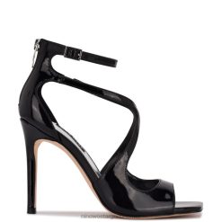 charol negro sandalias tulah con correa en el tobillo Nine West 0DDT0498