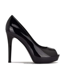 charol negro zapatos de tacón peep toe con plataforma hethr Nine West 0DDT01287