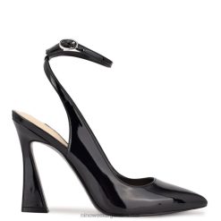 charol negro zapatos de tacón tabita con correa en el tobillo Nine West 0DDT01550