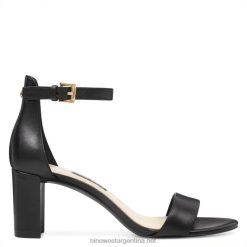 cuero negro sandalias de tacón cuadrado con correa en el tobillo Nine West 0DDT02360
