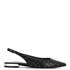 cuero negro tachonado zapatos planos con puntera en punta lucee slingback Nine West 0DDT01113