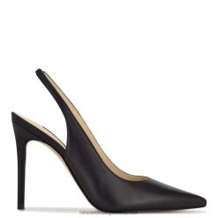 cuero negro zapatos de tacón destalonados con punta de plumas Nine West 0DDT01573