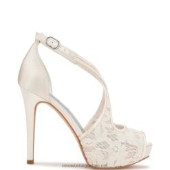encaje blanco zapatos de tacón con plataforma peep toe hanya Nine West 0DDT01284