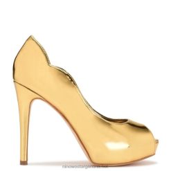 espejo dorado metalizado zapatos de tacón peep toe hilare Nine West 0DDT01303