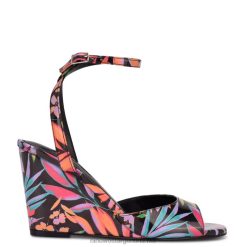 estampado tropical negro sandalias nevr con correa en el tobillo y cuña Nine West 0DDT0788