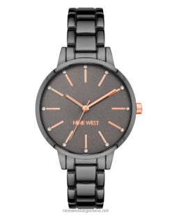gris metalizado reloj de pulsera con detalles de cristal Nine West 0DDT02881