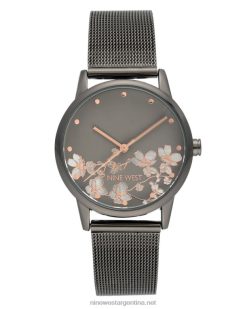 gris metalizado reloj de pulsera de malla con esfera floral Nine West 0DDT02868
