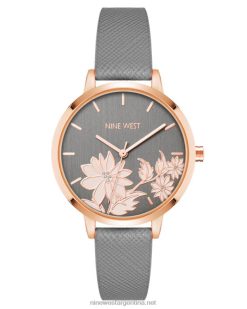gris reloj con correa de saffiano y esfera floral Nine West 0DDT02884