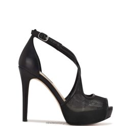 malla negra zapatos de tacón con plataforma peep toe hanya Nine West 0DDT01456