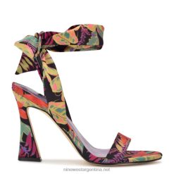 negro multi tropical floral sandalias de tacón cruzadas en el tobillo Kelsie Nine West 0DDT0184