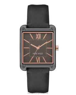 negro reloj con correa de caja rectangular Nine West 0DDT02901