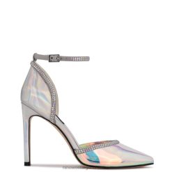 plateado/azul iridiscente zapatos de tacón con correa en el tobillo Nine West 0DDT01540