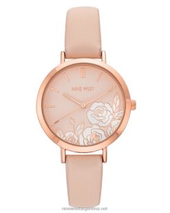 rosa reloj con correa lisa y esfera floral Nine West 0DDT02879