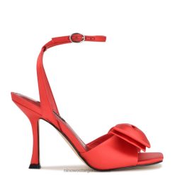 satén rojo sandalias de tacón cruzadas en el tobillo Nine West 0DDT0268