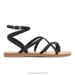 tejido negro sandalias planas cruzadas al tobillo coralin Nine West 0DDT012