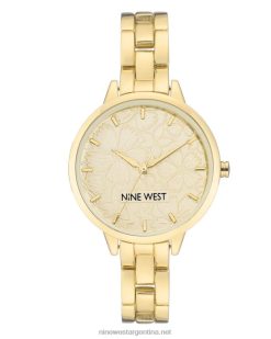 tono dorado reloj de pulsera con esfera floral Nine West 0DDT02866