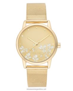 tono dorado reloj de pulsera de malla con esfera floral Nine West 0DDT02894