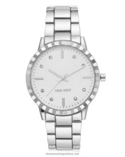 tono plateado reloj de pulsera con bisel texturizado Nine West 0DDT02863