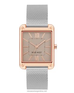 tono plateado reloj de pulsera de malla con caja rectangular Nine West 0DDT02862