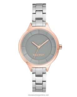 tono plateado reloj pulsera con caja en contraste Nine West 0DDT02888